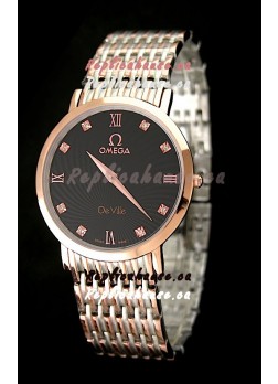 Omega DeVelie Japanese Replica Rose Gold Watch in Black Dial