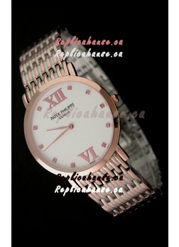 Patek Philippe Geneve Men Japanese Rose Gold Watch in White Dial