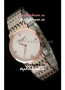 Patek Philippe Geneve Men Japanese Rose Gold Watch in Diamond Hour Markers