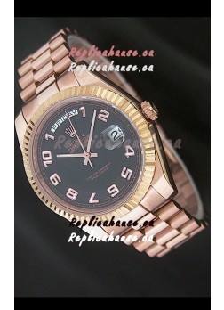 Rolex Day Date Japanese Replica Steel Watch in Black Dial