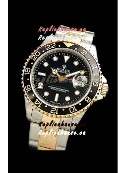 Rolex GMT Master II Swiss Replica Two Tone Gold Watch in Black Dial