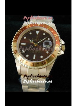 Rolex GMT Master II Swiss Replica Gold Watch in Dark Red Dial
