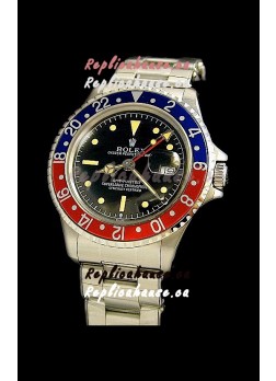 Rolex GMT Master Swiss Replica Steel Watch in Black Dial