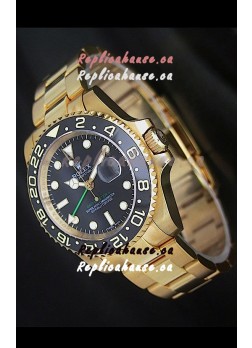 Rolex GMT Master II Swiss Replica Gold Watch in Black Dial