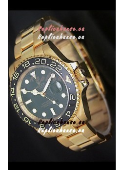 Rolex GMT Master II Swiss Replica Gold Watch in Black Dial