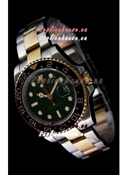 Rolex GMT Master II Swiss Replica Two Tone Gold Watch in Black Ceramic Bezel