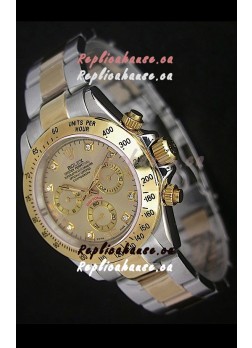 Rolex Daytona Japanese Replica Two Tone Gold Watch in Golden Dial