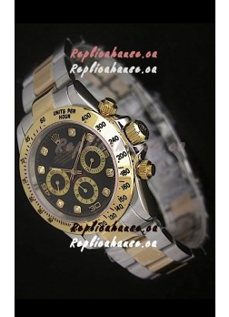 Rolex Daytona Japanese Replica Two Tone Gold Watch in Black Dial