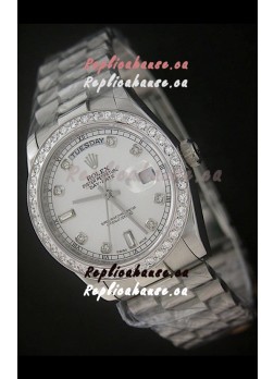 Rolex Day Date Just Japanese Replica Watch in Full Diamond Bezel