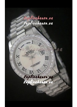 Rolex Day Date Just Japanese Replica Watch in Mop Scream White Dial