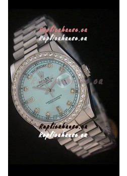 Rolex Day Date Just Japanese Replica Watch in Light Blue Dial