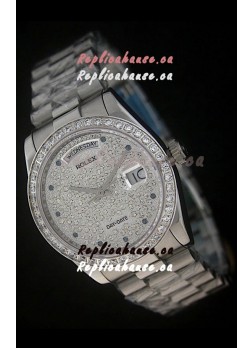 Rolex Day Date Just Japanese Replica Watch in Full Diamonds Dial 