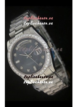 Rolex Day Date Just Japanese Replica Watch in Black Dial 