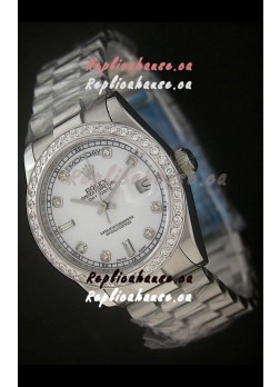 Rolex Day Date Just Japanese Replica Watch in Pearl White Dial