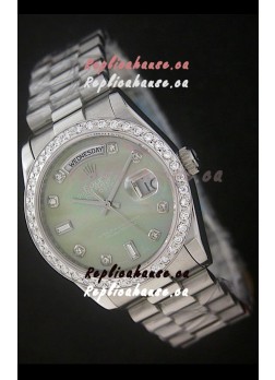 Rolex Day Date Just Japanese Replica Watch in Light Green Dial