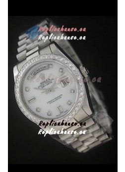Rolex Day Date Just Japanese Replica Watch in White Dial
