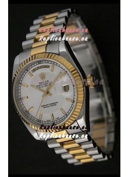 Rolex Day Date Just Japanese Replica Two Tone Gold Watch in White Dial