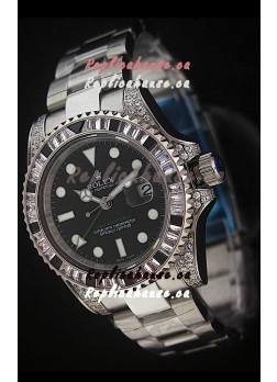 Rolex Pro-Hunter GMT Master II Swiss Replica Steel Watch in Diamond Bezel