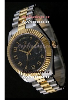 Rolex Datejust Japanese Replica Two Tone Yellow Gold Watch in Black Dial