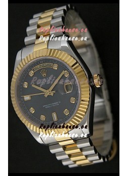 Rolex Day Date Just Japanese Replica Two Tone Gold Watch in Mop Grey Dial