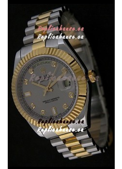 Rolex Day Date Just Japanese Replica Two Tone Gold Watch in Grey Dial