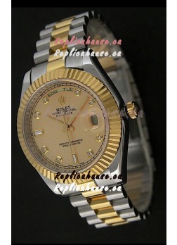 Rolex Day Date Just Japanese Replica Two Tone Gold Watch in Golden Dial