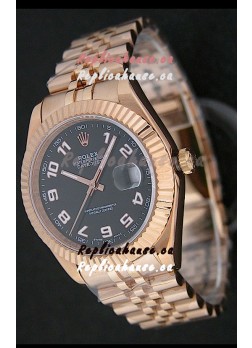 Rolex Datejust Japanese Replica Rose Gold Watch in Black Dial