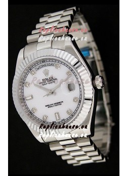 Rolex Oyster Perpetual Day Date Japanese Replica Watch in White Mother of Pearl Dial