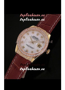 Rolex DateJust Japanese Mens Replica Yellow Gold Watch in Mop White Dial