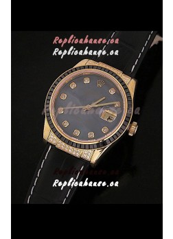Rolex DateJust Japanese Mens Replica Yellow Gold Watch in Diamond Markers