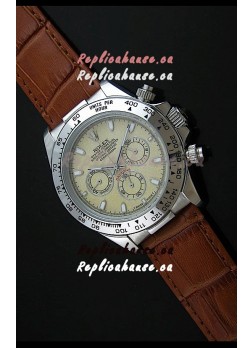 Rolex Daytona Japanese Replica Steel Watch in Yellow Rolesium Dial