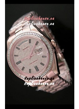 Rolex Day Date Japanese Automatic Rose Gold Watch in Diamond Bezel