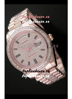 Rolex Day Date Japanese Automatic Rose Gold Watch in Diamond Bracelet