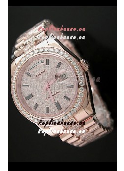 Rolex Day Date Japanese Automatic Rose Gold Watch in Ruby Stick Markers
