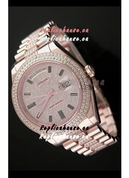 Rolex Day Date Japanese Automatic Rose Gold Watch in Ruby Stick Markers