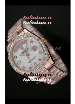 Rolex Oyster Perpetual Day Date Japanese Rose Gold Automatic Watch in White Mother of Pearl Dial