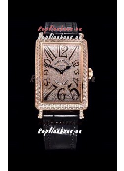 Franck Muller Long Island Color Dreams Pink Gold Swiss Watch in Black Strap
