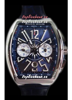 Franck Muller Vanguard Chronograph 904L Steel Blue Dial Swiss Watch 
