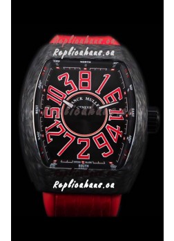Franck Muller Vanguard Carbon Casing Red Indexes Swiss Watch