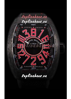 Franck Muller Vanguard Carbon Casing Red Indexes Swiss Watch
