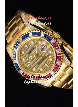 Rolex GMT Masters II Iced out Swiss watch with Yellow Gold 904L Case