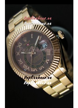 Rolex Sky-Dweller 18K Yellow Gold Watch in Brown Dial Roman Numerals