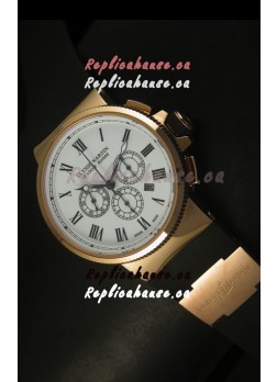 Ulysse Nardin Marine Chronograph Rose Gold White Roman Black Dial - 1:1 Mirror Replica