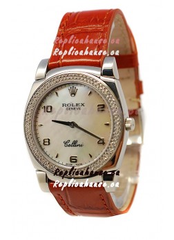 Rolex Cellini Cestello Ladies Swiss Watch Pearl in Diamonds Bezel