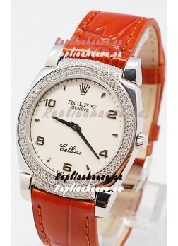 Rolex Cellini Cestello Ladies Swiss Watch in White Face Bezel and Lugs