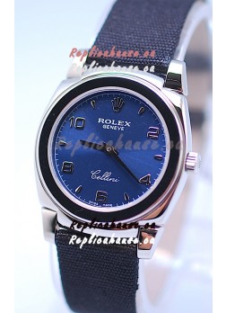 Rolex Cellini Cestello Ladies Swiss Watch in Blue Silver Face