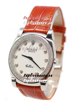 Rolex Cellini Cestello Ladies Swiss Watch White Face Diamonds Bezel and Hour Markers