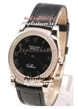 Rolex Cellini Cestello Ladies Swiss Watch in Black Face Roman Markers