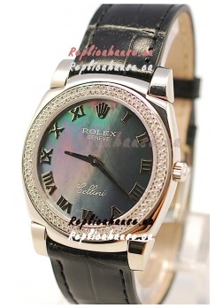 Rolex Cellini Cestello Ladies Swiss Watch in Black Pearl Face Roman Markers