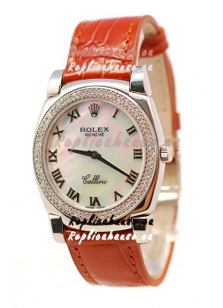 Rolex Cellini Cestello Ladies Swiss Watch White Pearl Roman Diamonds Bezel